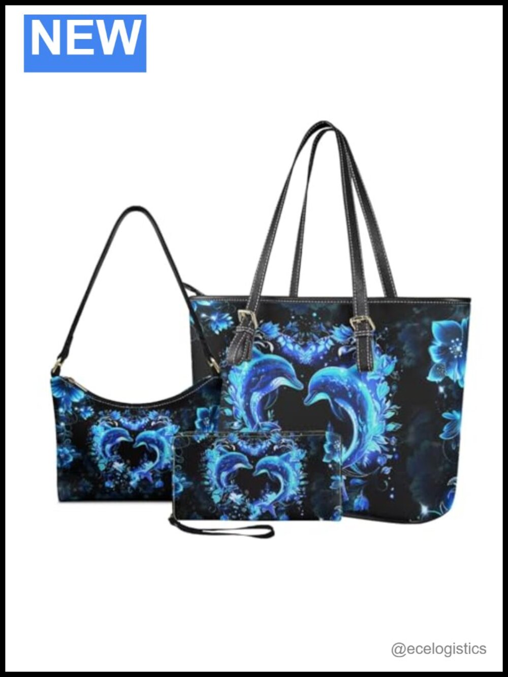 Women's 3-Piece Tote Handbag Wallet Set PU Leather Satchel Zipper Top Handle